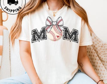 Comfort Colors Baseball Mom Shirt Gift For Baseball Lover Mom Mothers Day Gift Baseball Bow Tee Baseball Mom T-Shirt Baseball Season