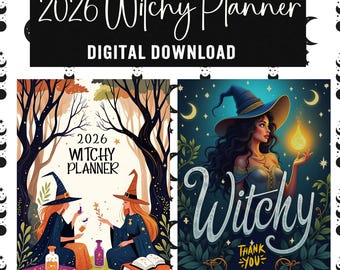 2026 Witchy Digital Planner, 55-Page Printable Grimoire PDF, Witchcore Aesthetic,  Moon Phase, Spell & Ritual Tracker, Boho Witch Journal