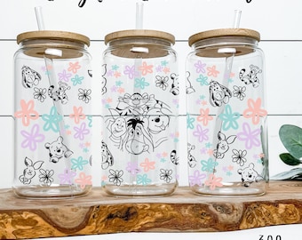 Winnie the Pooh Mug Wrap PNG: Pastel Floral Design (Digital Download)