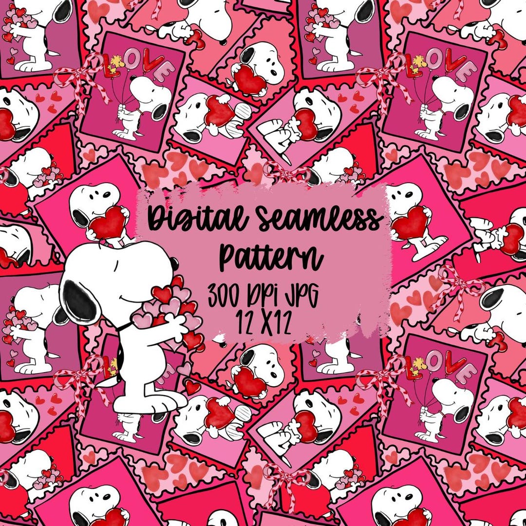 Valentine Snoopy Seamless Pattern, Heart Fabric, Love, Dog, Digital ...