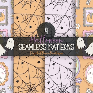 Pastel Halloween Seamless Pattern Bundle | Kawaii Spooky Frames & Spiderwebs | Cute Fall Digital Papers JPG
