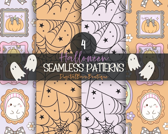 Pastel Halloween Seamless Pattern Bundle: Kawaii Spooky Digital Papers (JPG, 12"x12")