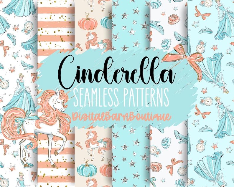 Cinderella Seamless Patterns, Princess Digital Paper (JPG) - Etsy