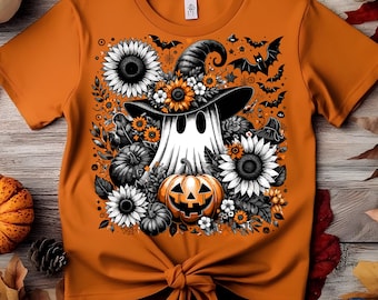 Floral Witch Ghost PNG: Halloween Sunflower Clipart (SVG, PNG)