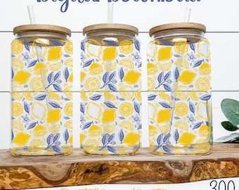 Lemon Tumbler Wrap PNG: Hand-Drawn Citrus Mug Design (Digital Download)