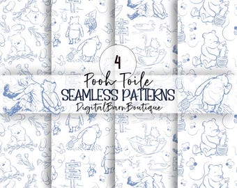 Modello senza cuciture dell'orsetto Winnie the Pooh blu • Arte per la cameretta dei bambini (download digitale)
