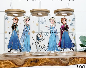 Frozen Cup Wrap PNG: Anna, Elsa, Olaf - Bicchiere con fiocco di neve glitterato (download digitale)
