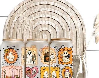 Spooky Halloween Cup Wrap PNG: Ghost, Cat, Coffee, Campfire (Digital Download)