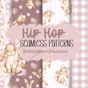 Kokette Kaninchen Muster Bundle, Rosa Schleife Kaninchen Wiederholung, Digitales Papier, Ostern