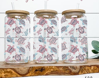 Sea Turtle Mug Wrap PNG: Boho Ocean Tumbler Sublimation Design (Digital Download