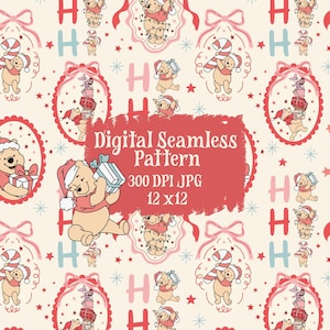 Jul Puh Sömlöst Mönster, Digitalt Julpapper (JPG & PNG)