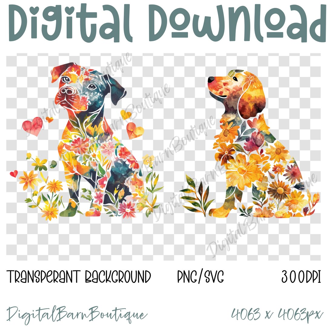 Watercolor Floral Dog PNG Bundle, Puppy Clipart (digital Download) - Etsy