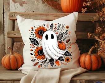 Fall Ghost PNG, Floral Halloween Clipart, Pumpkin Sublimation (Digital Download)