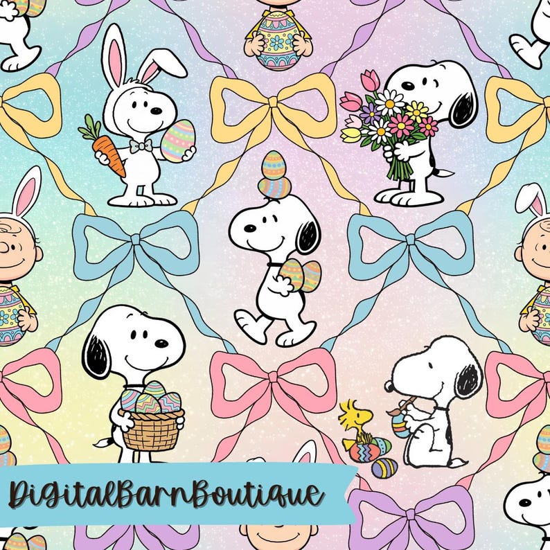 Snoopy Easter Seamless Pattern, Pastel Bows, Eggs (digital Download) - Etsy