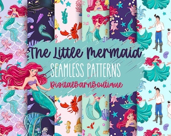 Patrón sin costuras de La Sirenita, diseño de tela de Ariel (descarga digital)