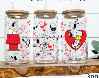 Snoopy & Woodstock Valentine Cup Wrap, PNG Sublimation Design (Digital Download)
