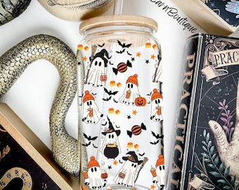 Halloween Ghost Mug Wrap, Spooky Seamless PNG (Digital Download