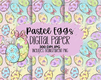 Patrón sin costuras de huevos de Pascua, papel digital pastel, patrón de huevo de conejito, fondo primaveral