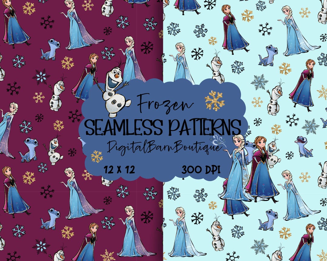 Elsa Repeating Pattern Frozen Seamless Pattern: Anna, Elsa, Olaf, Snowflake Designs (PNG ...