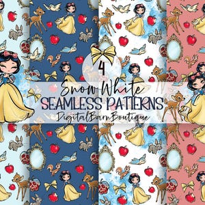 Paquete de patrones sin costuras de Blancanieves, Princesa Chibi, Manzana, Espejo (JPG, PNG)