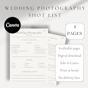 Hochzeitsfotograf Shot List | Bearbeitbare Hochzeitsfoto-Überwachungsliste, Hochzeitsplanerliste, Hochzeitsfotografieliste, Hochzeitsaufnahmeliste | Leinwand