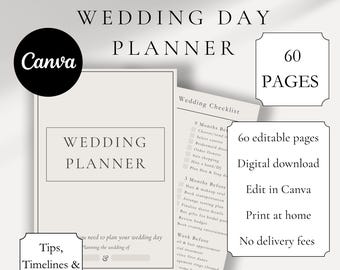 Digital Wedding Planner | 60-Page Printable PDF Organizer | Wedding Checklist, Budget Tracker, Timeline & Guest List | Instant Download