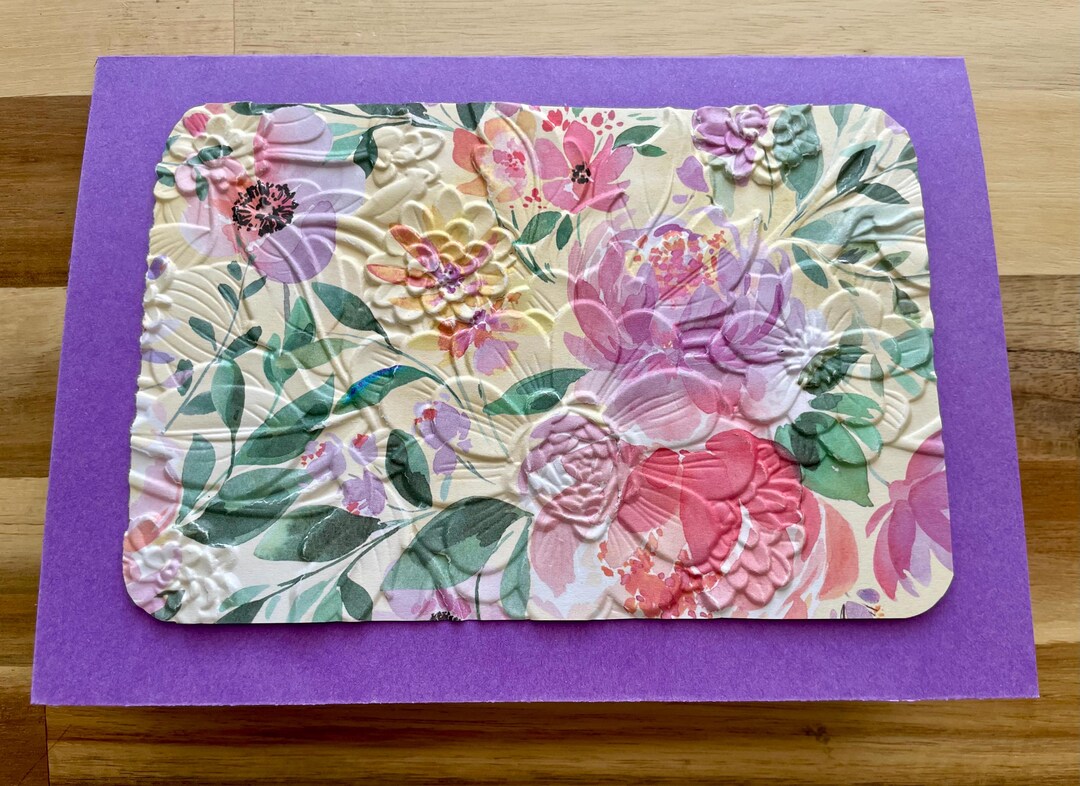 Set of 4 Embossed Floral Blank Greeting Cards – Handmade 5x7 Stationery ...