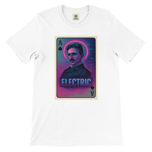 Nikola Tesla Electric schoppenaas T-shirt - speelkaartontwerp met grunge - uniseks milieuvriendelijk T-shirt