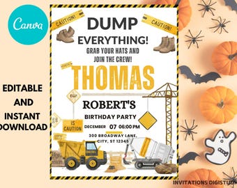 Construction Birthday Invitation: Dump Trucks Party, Editable (PDF)