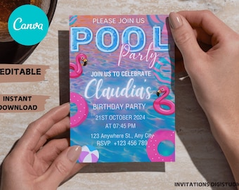 Boy's Pool Party Invitation: Summer Birthday, Editable Template (PDF)