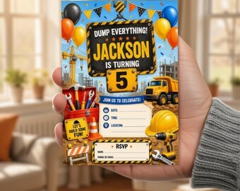Construction Birthday Invitation Template, Dump Truck Party Invite, Editable Kids Party (Digital Download)