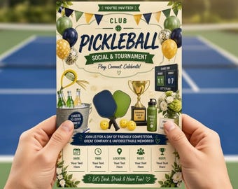 Pickleball Club Social Tournament Invitation Template, Editable Sports Flyer (Digital Download)