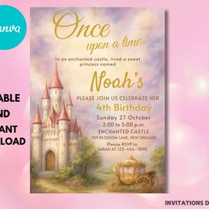 Princess Birthday Invitation, Princess Birthday party evite, Editable pink Princess party invitation template