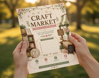 Craft Market Flyer Template, Rustic Handmade Event Poster (Canva Editable)