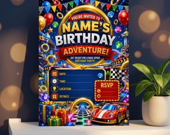 Racing Birthday Invitation Template, Speed Adventure Party Invite (Digital Download)