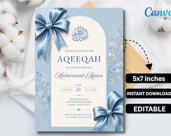 Editable Aqiqah Invitation, Islamic Baby Boy Naming Ceremony Card (Digital Download)