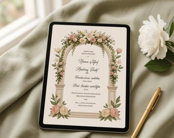 Floral Memorial Invitation Template, Elegant Funeral Service Announcement (Digital Download)