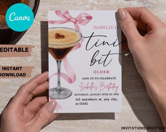Espresso Martini Birthday Invitation: Editable Coquette Theme (PDF)