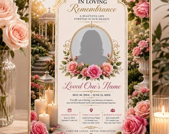 Editable Memorial Flyer Template, Rose Remembrance Program (Digital Download)