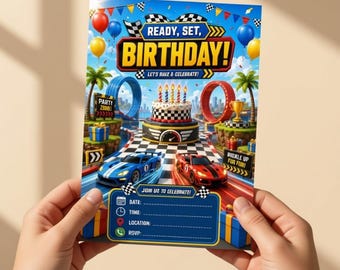 Speed Racing Birthday Invitation Template, Race Car Birthday Invite, Editable Racing Party Invitation, Speed Theme Birthday