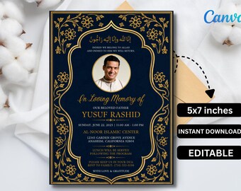 Muslim Funeral Invitation, Janazah Memorial Announcement, Editable Canva Evite (Digital Download)