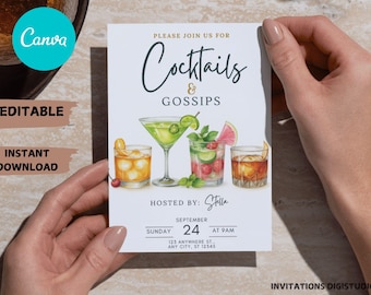 Editable Cocktails and Conversations, Adult Invite, Cocktail Party, Printable or Digital Invitation