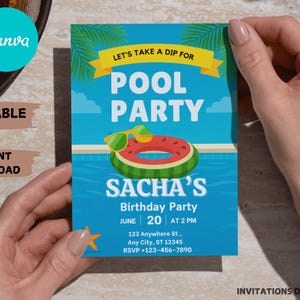 Editable Girls Pool Party Invitation Template: Canva Digital Download