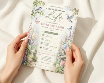 Watercolor Memorial Invitation Template, Floral Celebration of Life, Funeral Announcement (Digital Download)