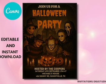 Drunk Horror Icons Halloween Party Invitation Template (PDF)