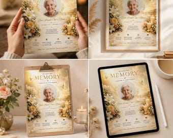 Memorial Funeral Flyer Template, Celebration of Life Program, Obituary (Digital Download)