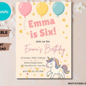 Girls Birthday Party Invitation: 5x7 Editable Template (Digital Download, PDF/JPG Options)