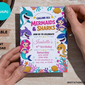 Mermaid & Shark Birthday Invitation: Under the Sea Party (Editable PDF Template