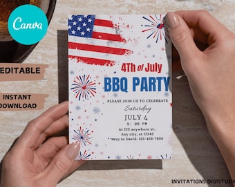 4th of July BBQ Invitation Template: Editable Party Invite (PDF Print, 5x7")