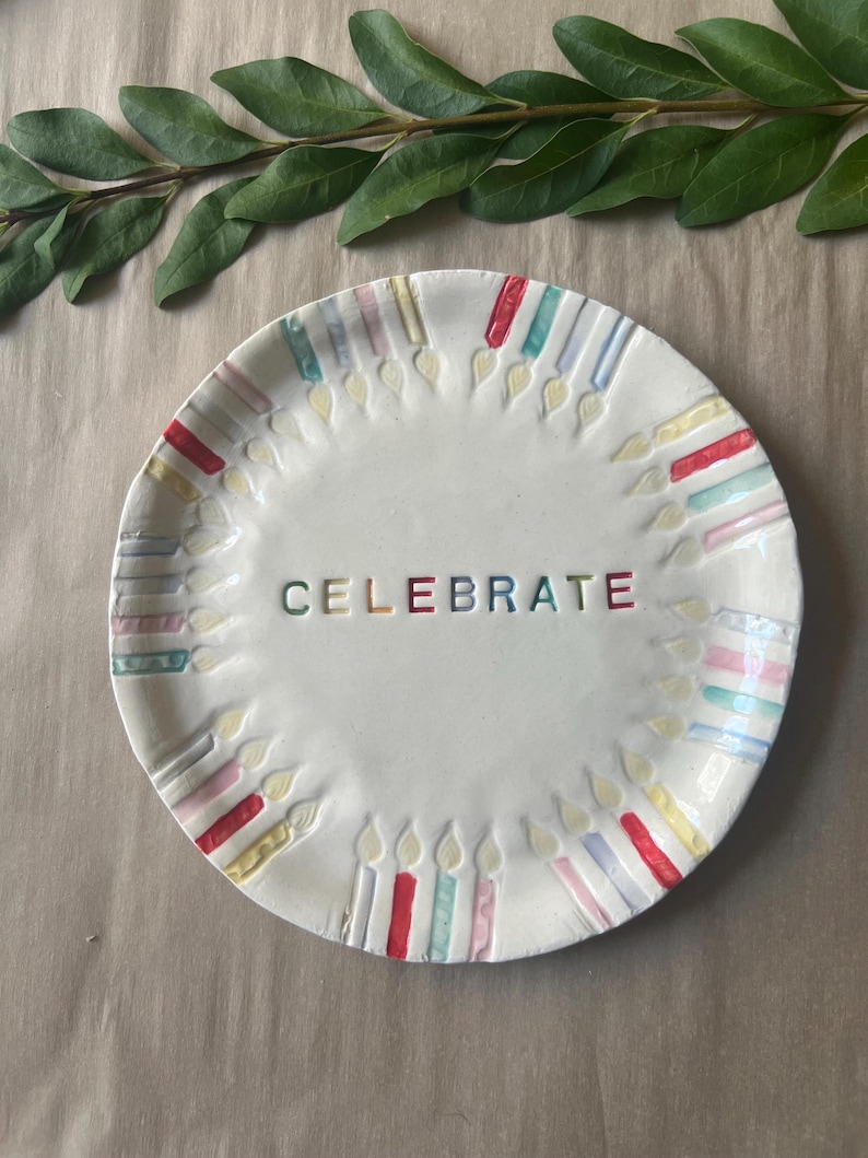 Happy Birthday Celebration Cupcake Plate, Happy Birthday Plate, Cupcake Plate, Celebration Plate, Ceramic Plate